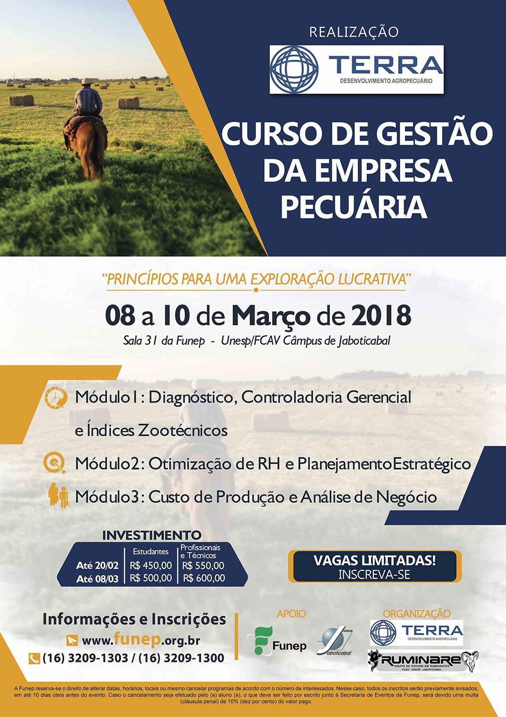 Curso "Gestão da Empresa Pecuária" terá mais uma edição em Jaboticabal/SP