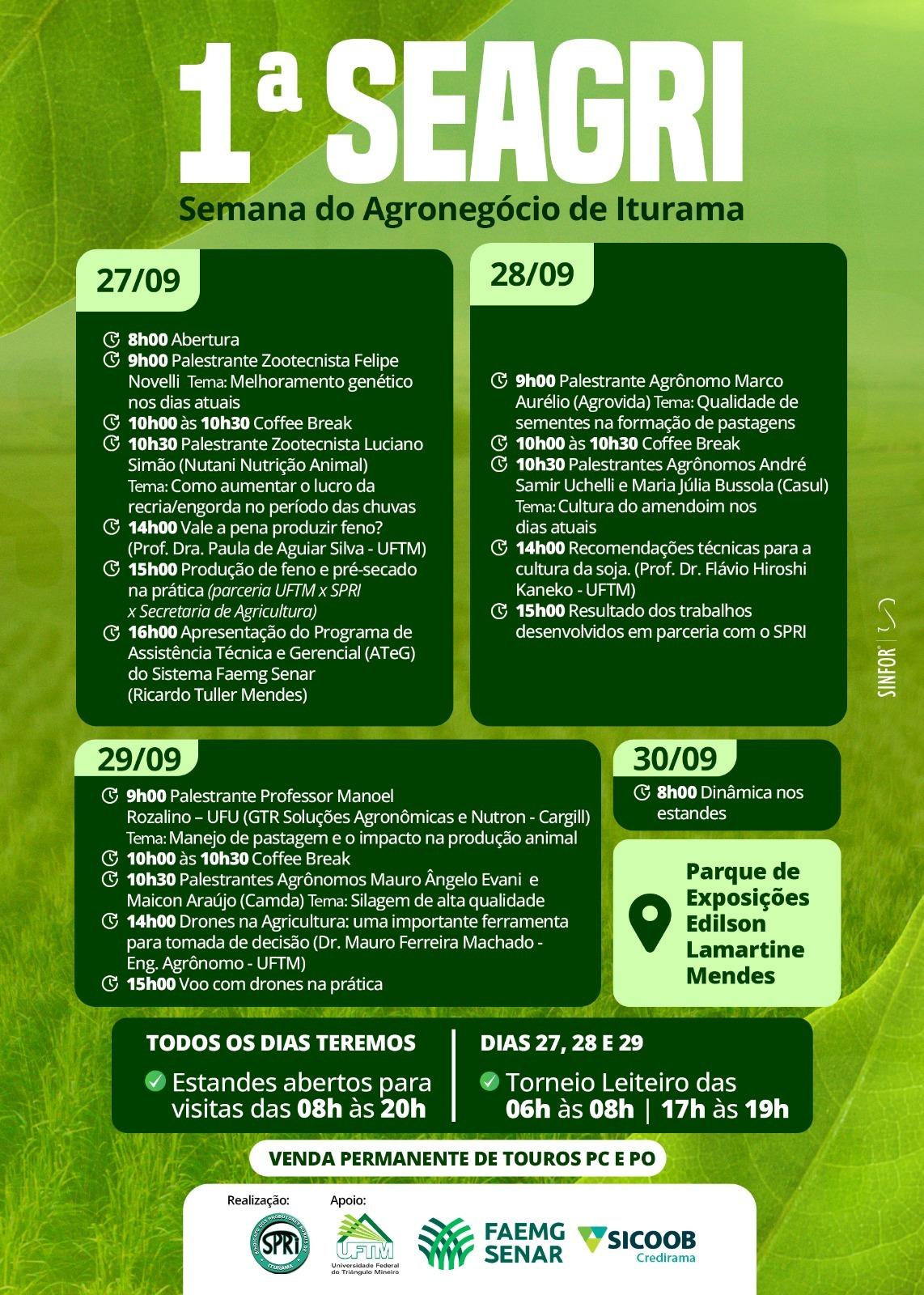 1ª SEAGRI - Semana do Agronegócio de Iturama 27 à 30/09 em Iturama-MG